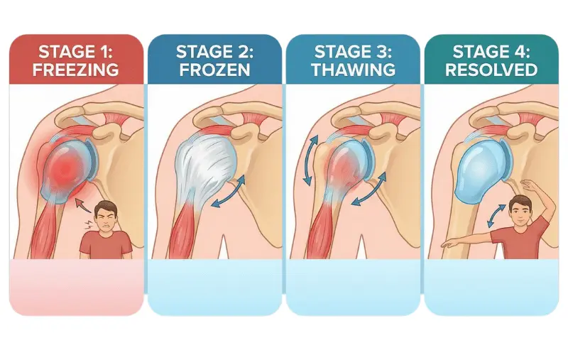 4 Stages of Frozen Shoulder: Signs, Pain & Healing Process